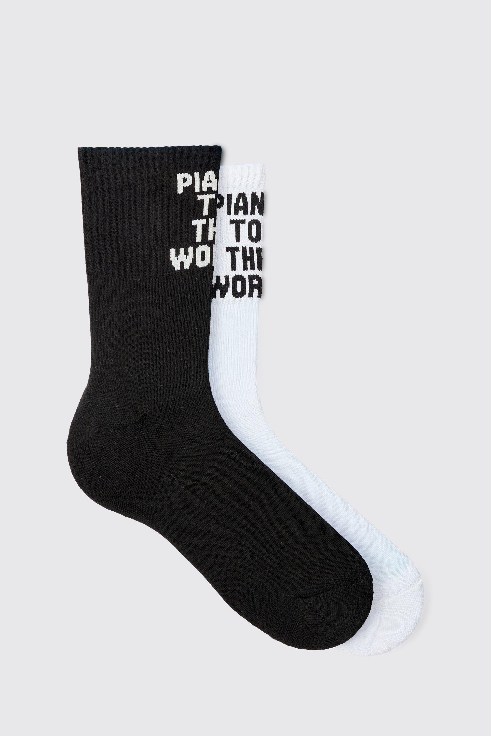 2 Pack Slogan Sports Socks | boohooMAN USA Product Image