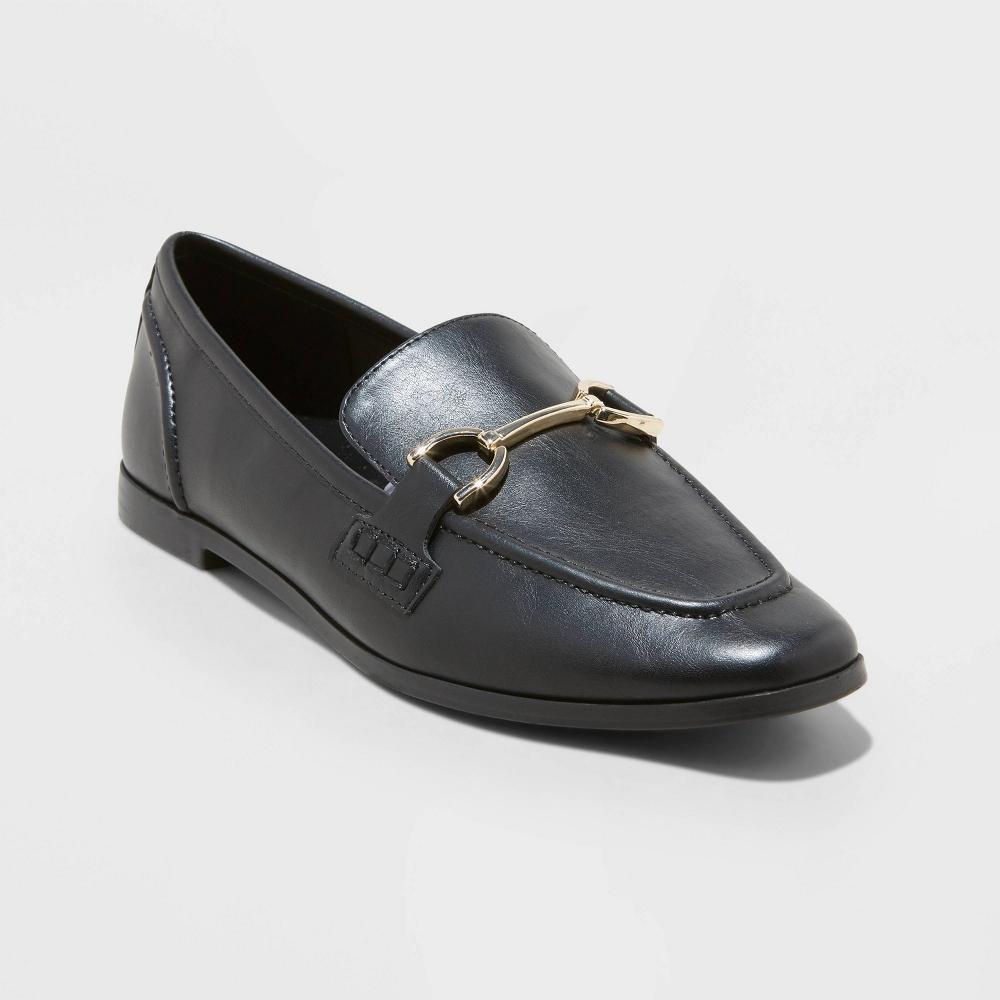 Womens Laurel Wide Width Loafer Flats with Memory Foam Insole - A New Day Black 9W Product Image