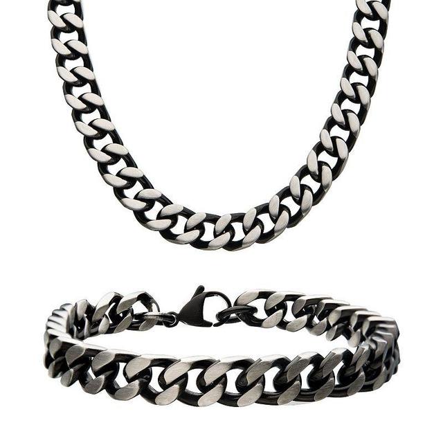 Mens Stainless Steel Curb Chain Necklace & Bracelet Set, Silver Tone Product Image