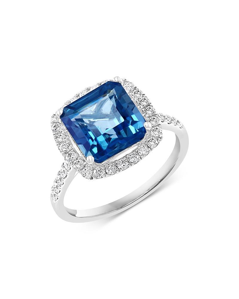 Womens 14K White Gold, London Blue Topaz & Diamond Cushion Ring Product Image