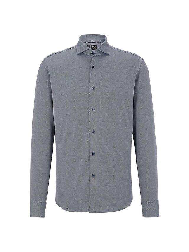 Mens Regular-fit shirt in micro-patterned cotton-blend jersey Product Image