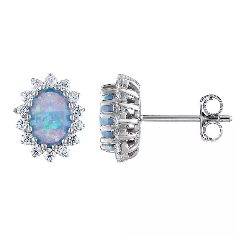 Sterling Silver Lab-Created Blue Opal Stud Earrings, Womens Product Image