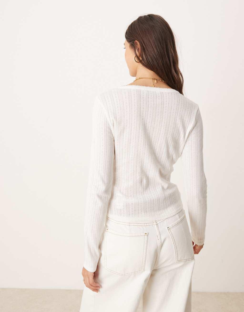 Miss Selfridge pointelle snap top in cream Product Image