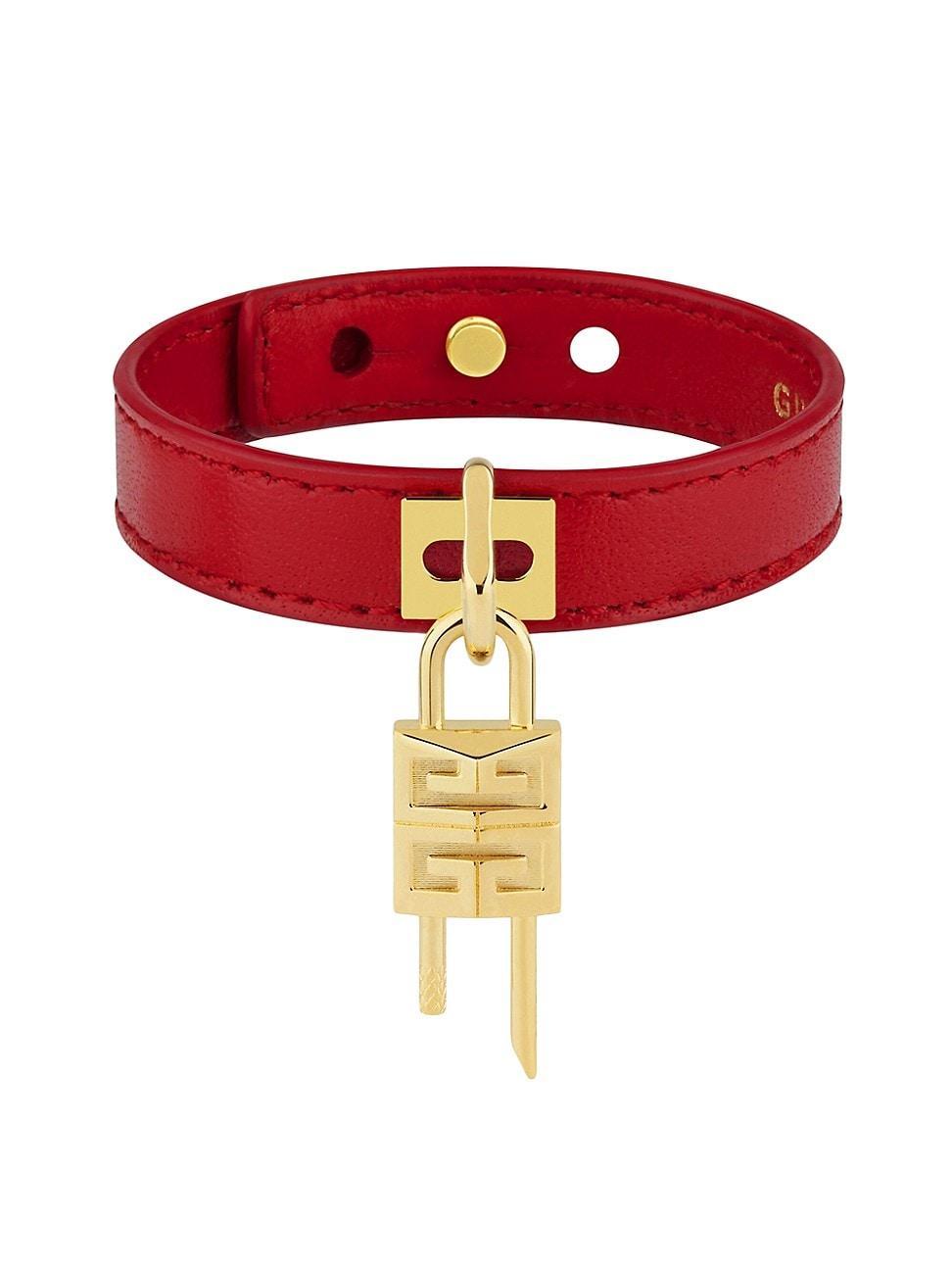 Womens Mini Lock Bracelet In Metal And Leather Product Image