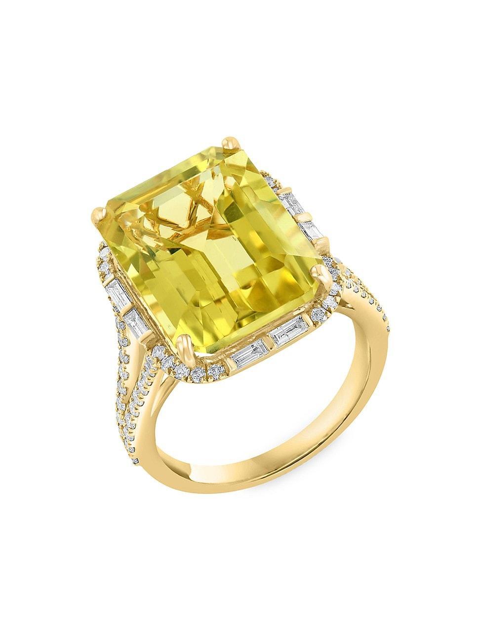 Womens 14K Yellow Gold, Diamond & Lemon Quartz Ring Product Image