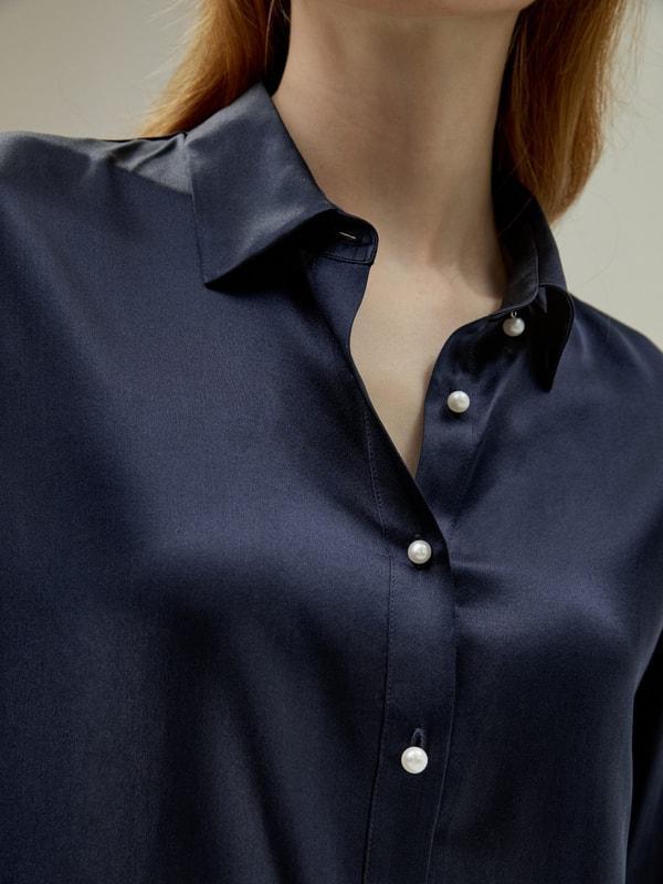 Classic Pearl Button Silk Shirt Product Image