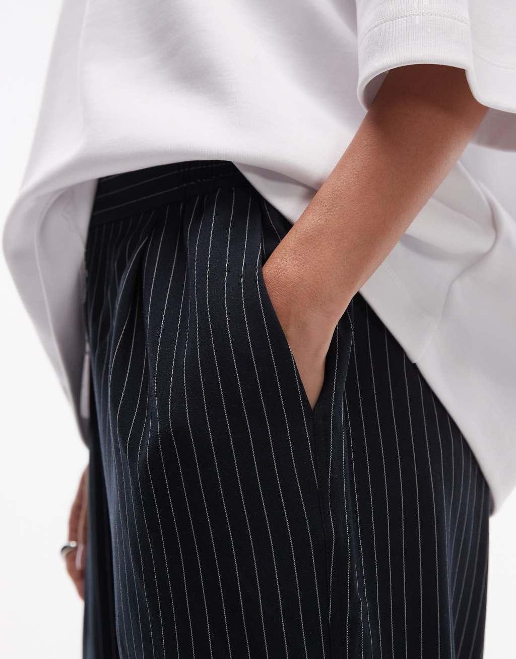 Topshop contrast stitch pinstripe sweatpants in navy Product Image