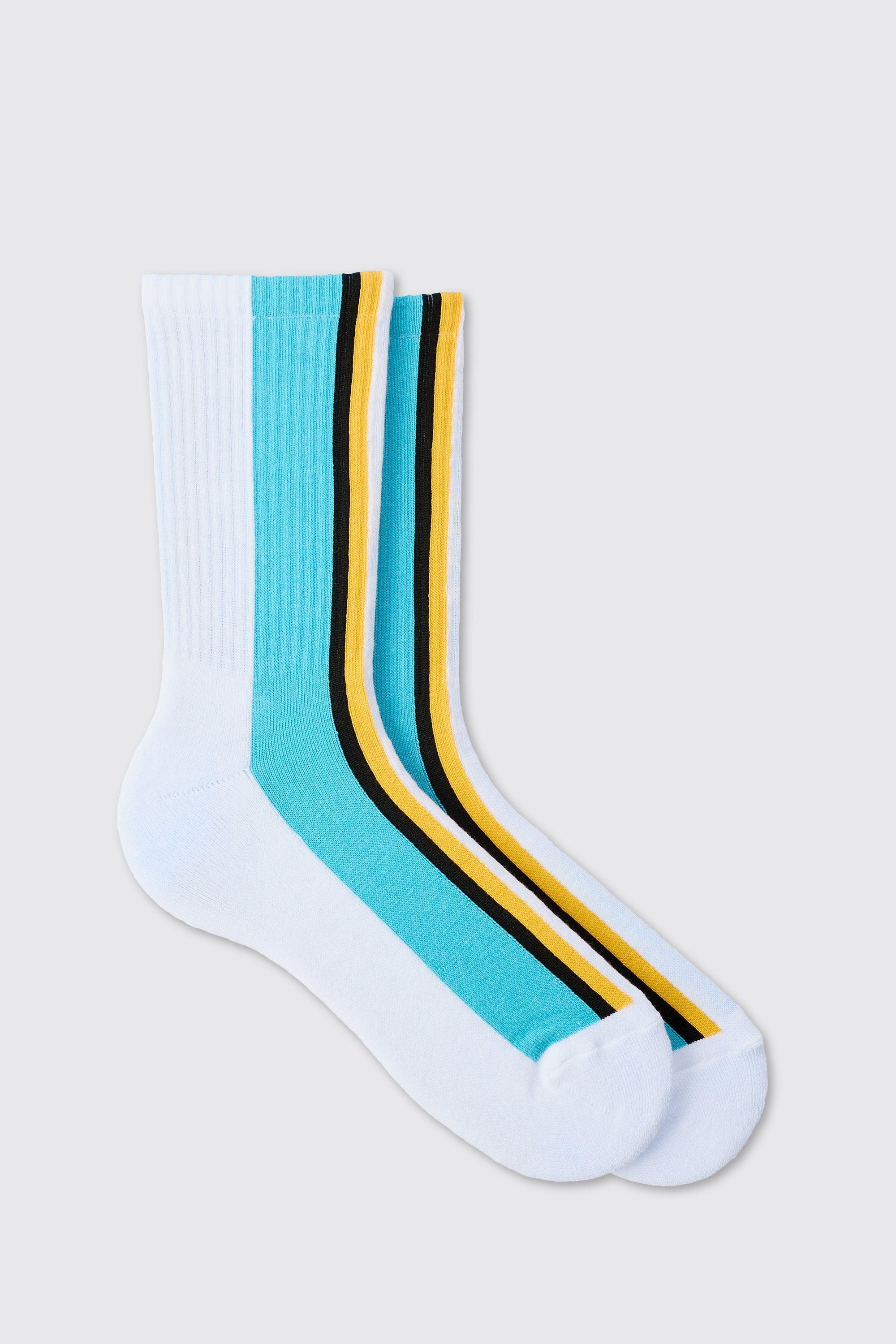 Mens Jacquard Stripe Terry Footbed Sock In Blue, Blue Product Image