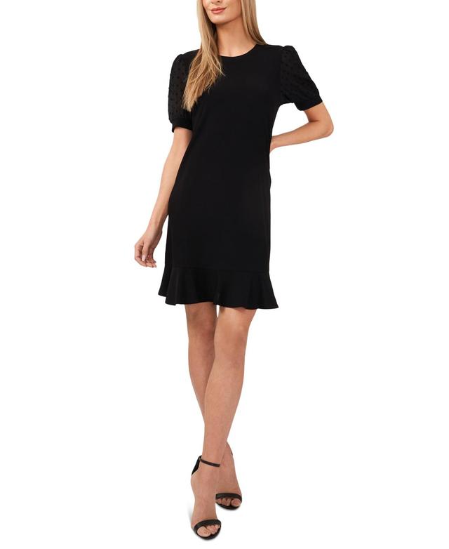 CeCe Clip Dot Short Sleeve Crew Neck Knit Dress Product Image