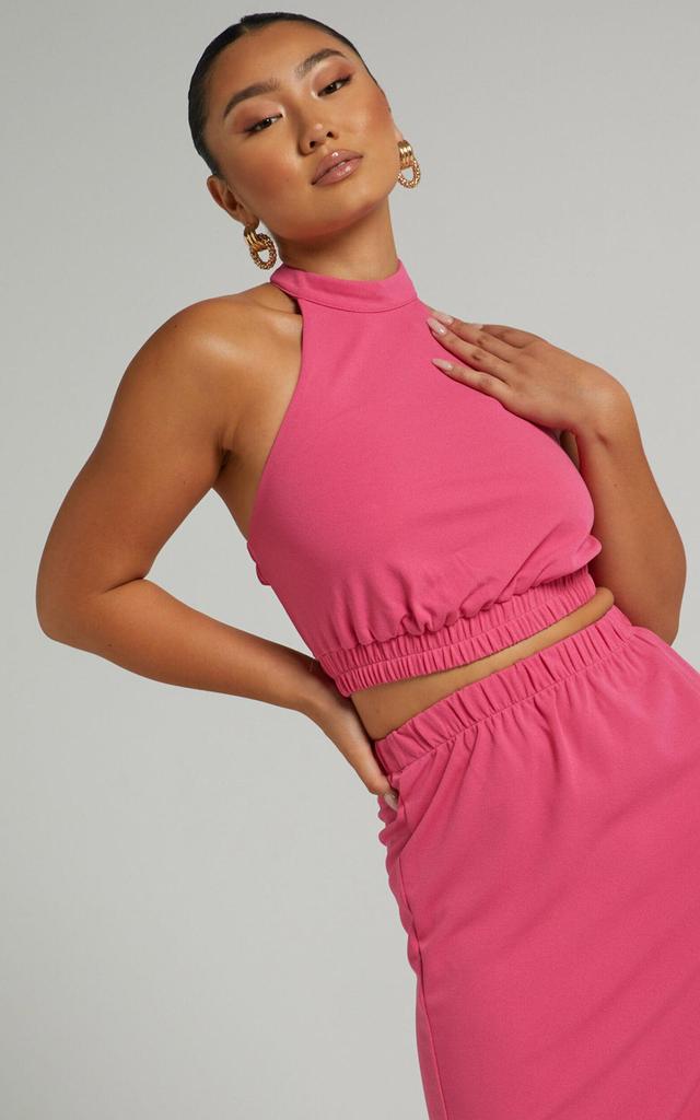 Kiki Top - Halter Neck with Elastic Detailing Top in Hot Pink Product Image