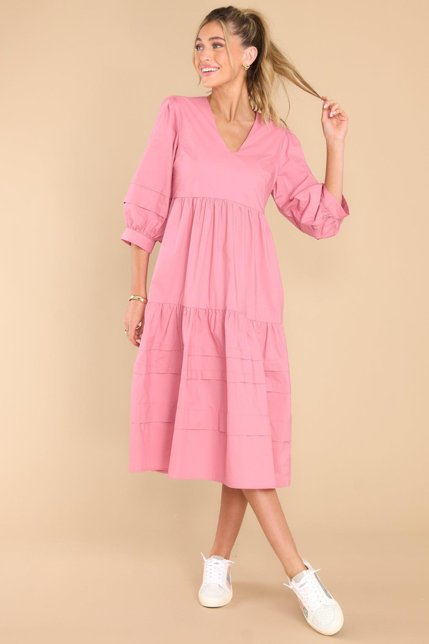 Aura Cozy And Carefree Rose Elegance Midi Dress Pink Product Image