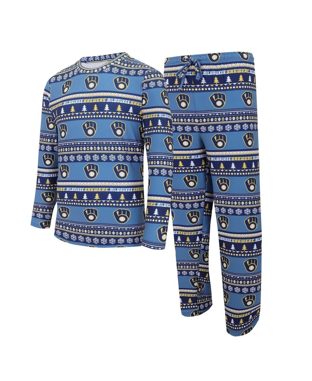 Mens Concepts Sport Milwaukee Brewers Knit Ugly Sweater Long Sleeve Top & Pants Set Blue Product Image