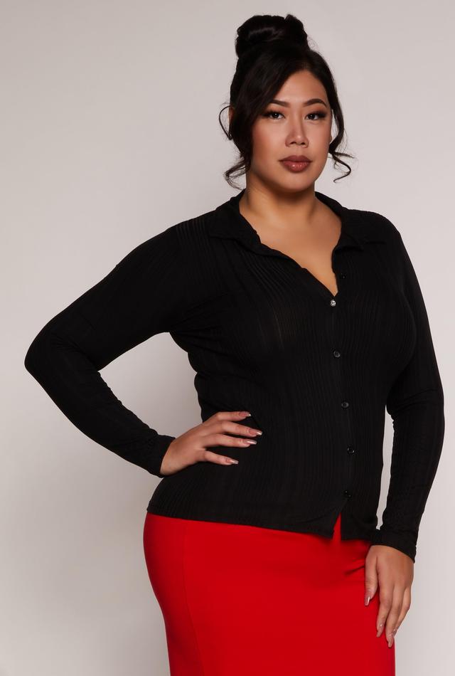 Womens Plus Size Ribbed Knit Button Front Top Product Image