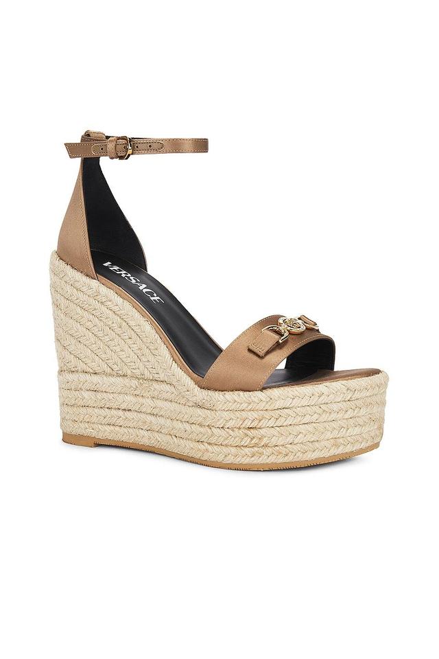 VERSACE Fabric Wedge Espadrille Sandal in Tan Product Image