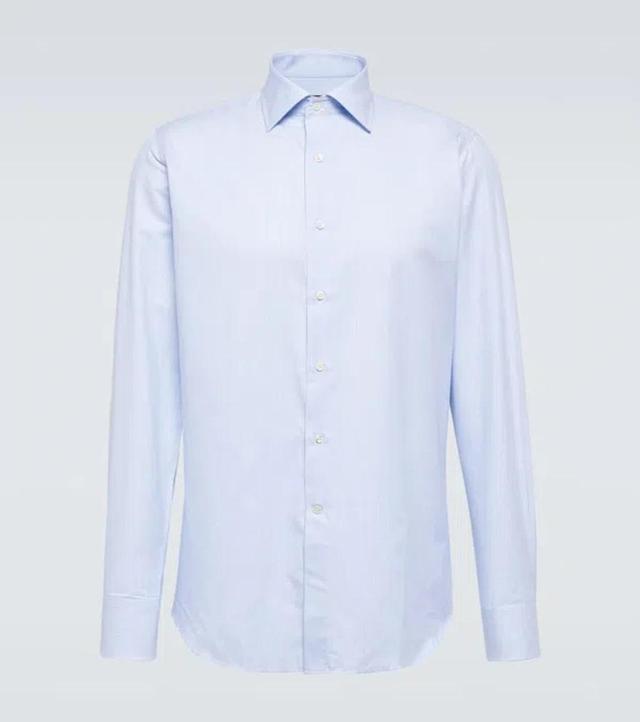 CANALI Striped Cotton Poplin Shirt In Blue Product Image