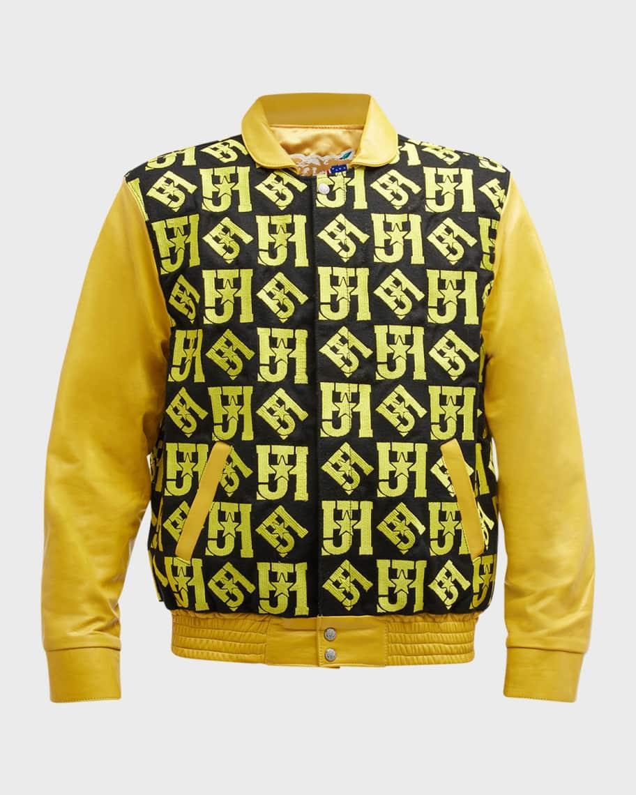 Men's Monogram Embroidered Wool & Leather Jacket Product Image