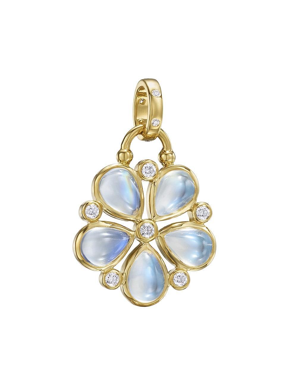 Womens FJ Luna 18K Yellow Gold, Blue Moonstone & 0.2 TCW Diamond Flower Pendant Product Image