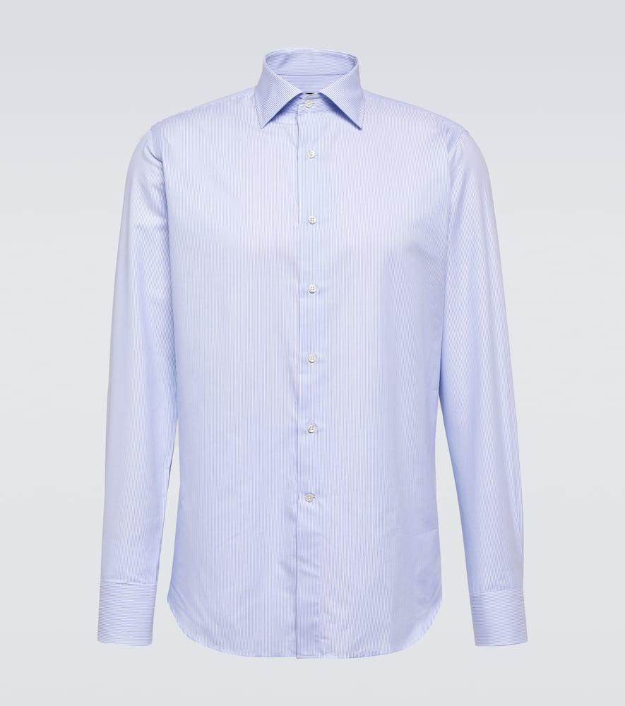 CANALI Striped Cotton Poplin Shirt In Blue Product Image