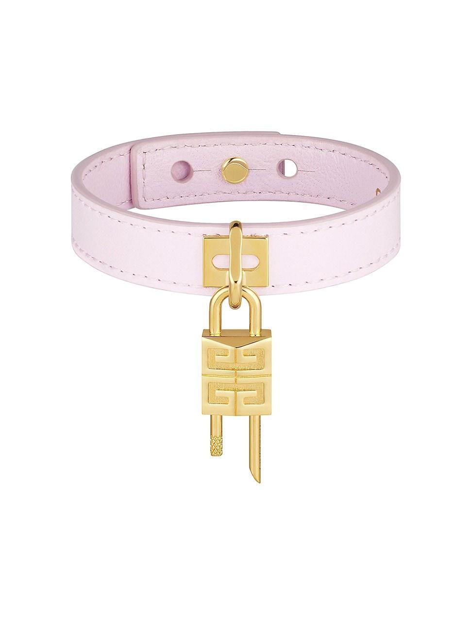 Womens Mini Lock Bracelet in Metal and Leather Product Image