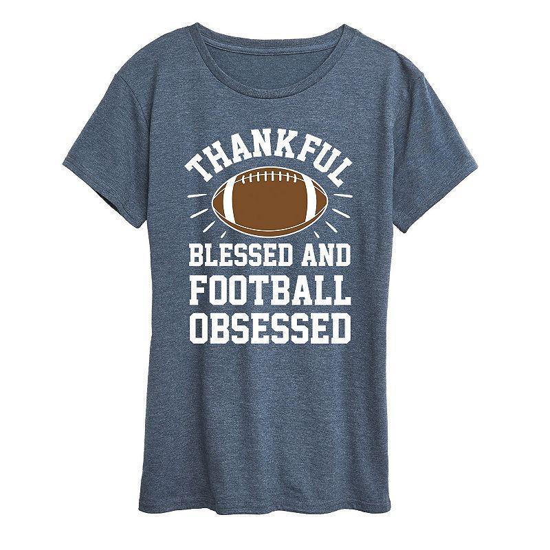 Womens Football Obsessed Graphic Tee, Girls Grey Blue Product Image