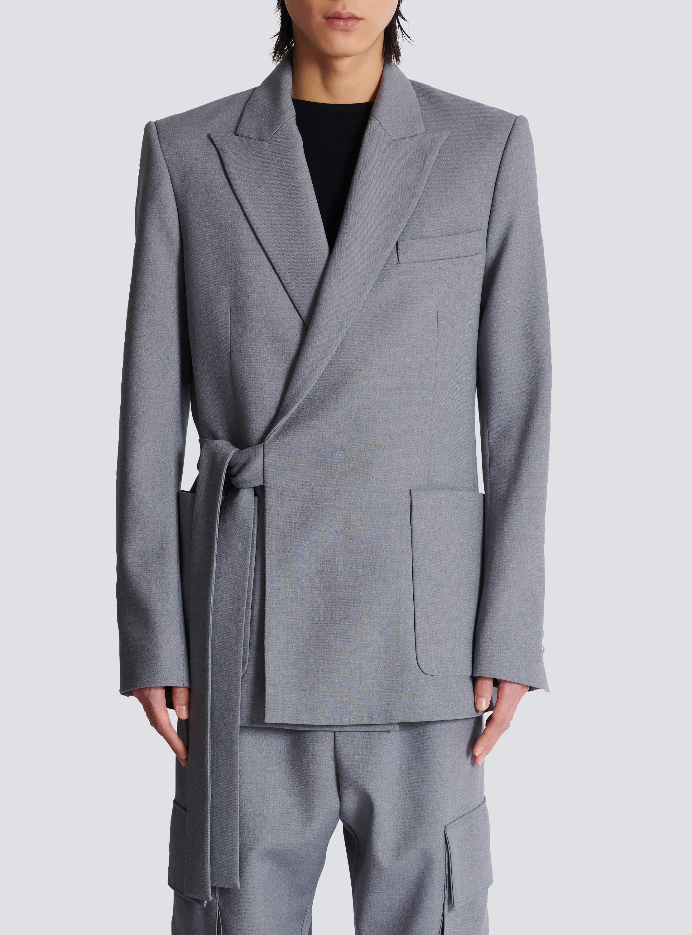 Belted asymmetrical jacket in double crepe Product Image