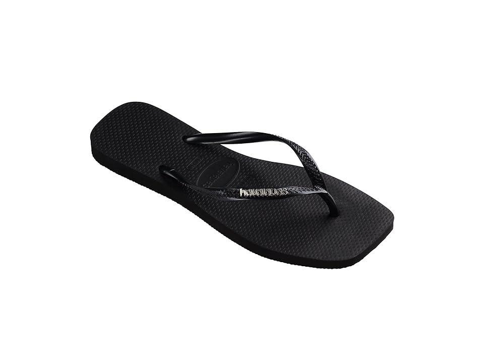 Havaianas Womens Slim Square Logo Metallic Sandal - Black Product Image