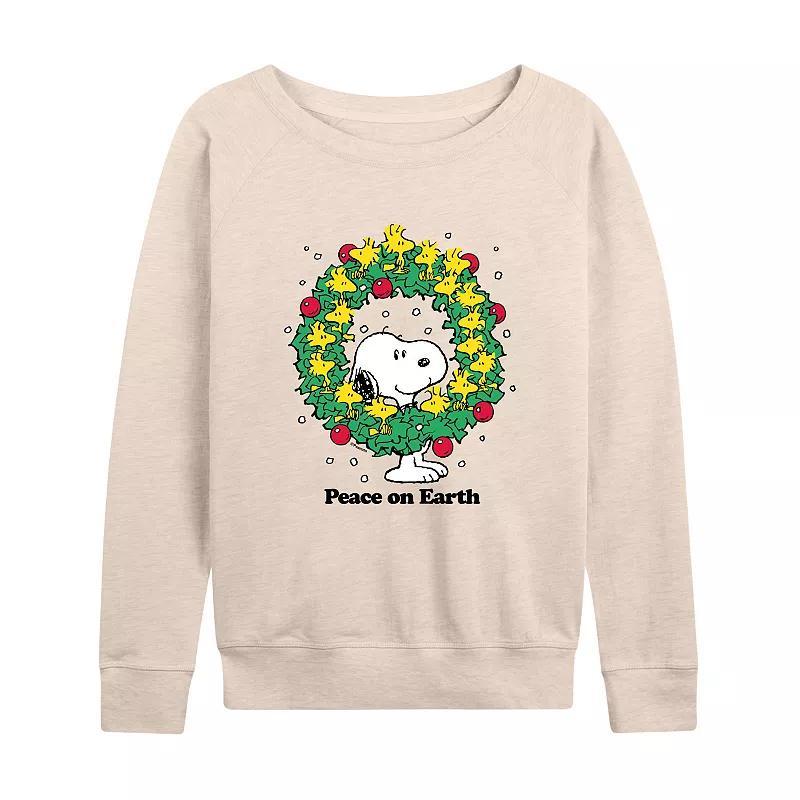 Womens Peanuts Peace On Earth Lightweight French Terry Sweatshirt Product Image