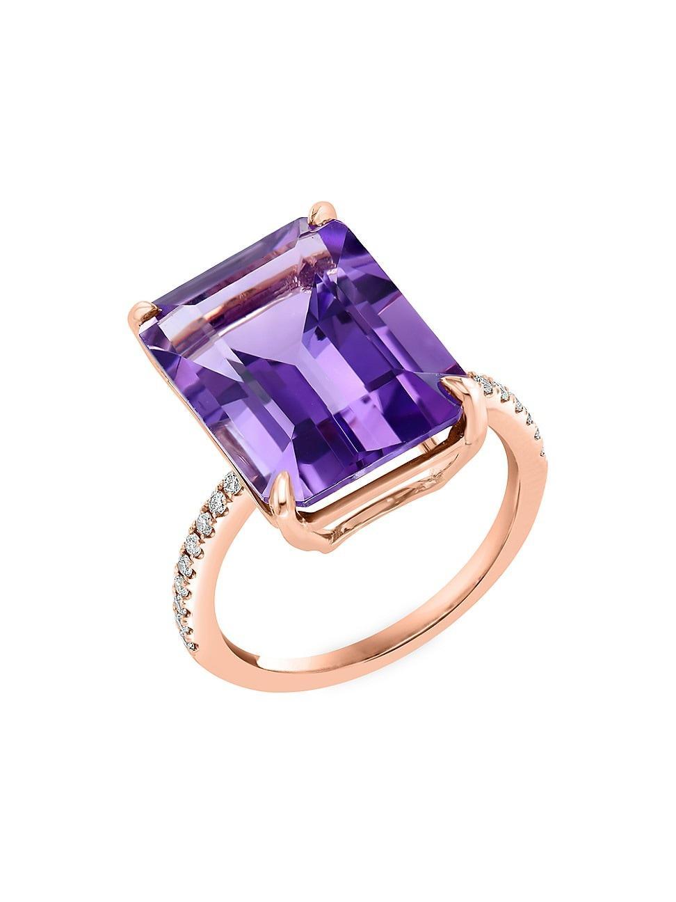 Womens 14K Rose Gold, Diamond & Amethyst Ring Product Image