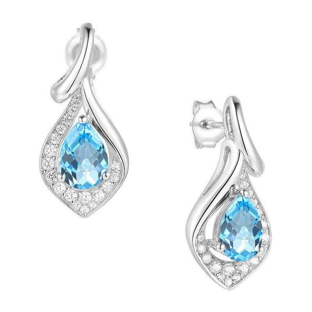 Rhodium-Plated Blue Topaz & Lab-Created White Sapphire Stud Earrings, Womens Product Image