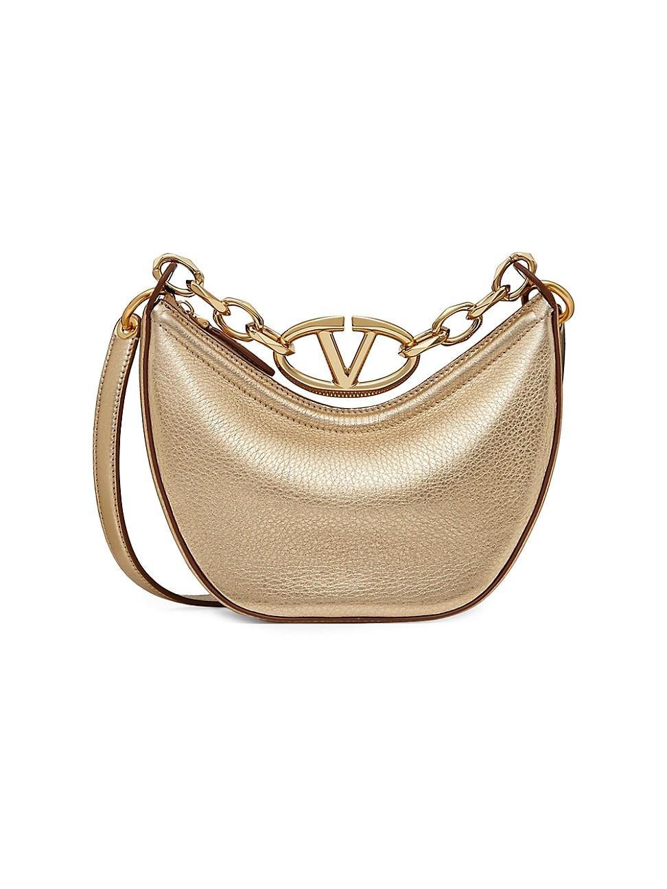 Womens VLogo Moon Mini Hobo Bag in Metallic Calfskin Product Image