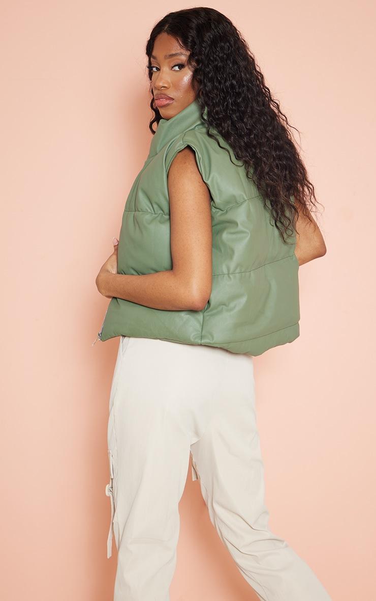 Tall Green Faux Leather Drop Hem Vest Product Image