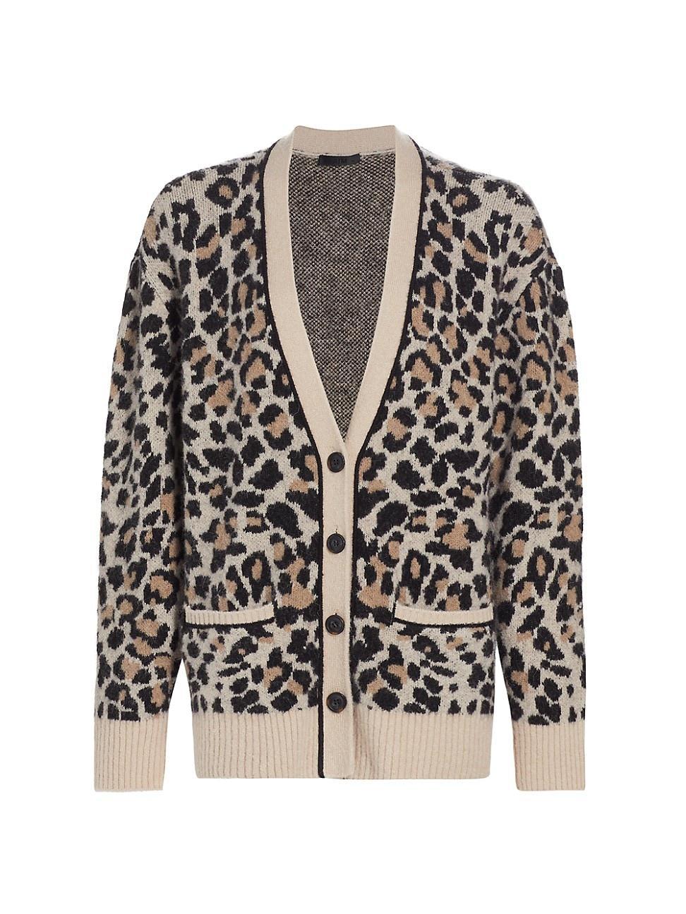 Womens Leopard Jacquard-Knit Oversized Cardigan Product Image