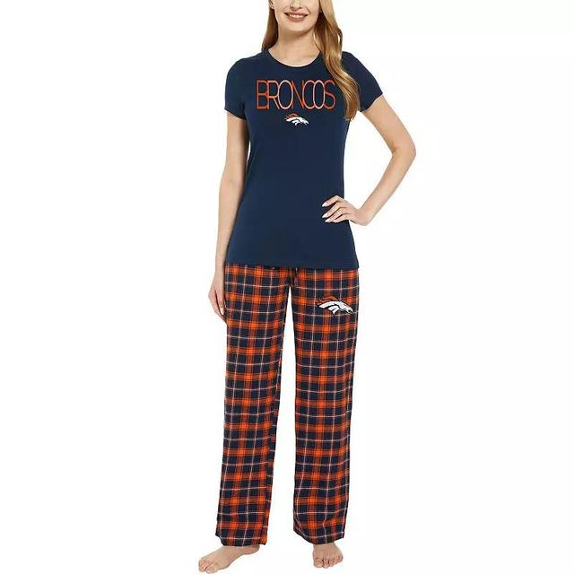 Womens Concepts Sport /Orange Denver Broncos ArcticT-Shirt & Flannel Pants Sleep Set Blue Product Image