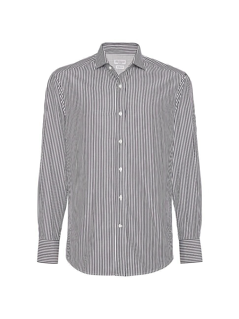 Mens Striped Poplin Slim Fit Shirt with Spread Collar Product Image