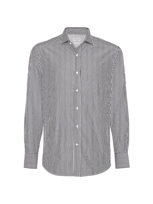 Mens Striped Poplin Slim Fit Shirt with Spread Collar Product Image