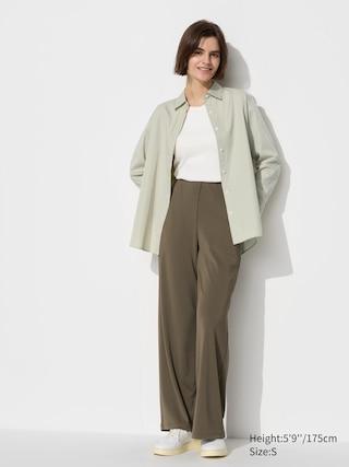 Womens Crepe Jersey Straight Pants Tall Olive Small UNIQLO US Product Image