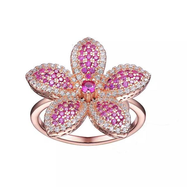 18k Rose Gold over Sterling Silver Cubic Zirconia Flower Cocktail Ring, Womens, Pink Tone Product Image