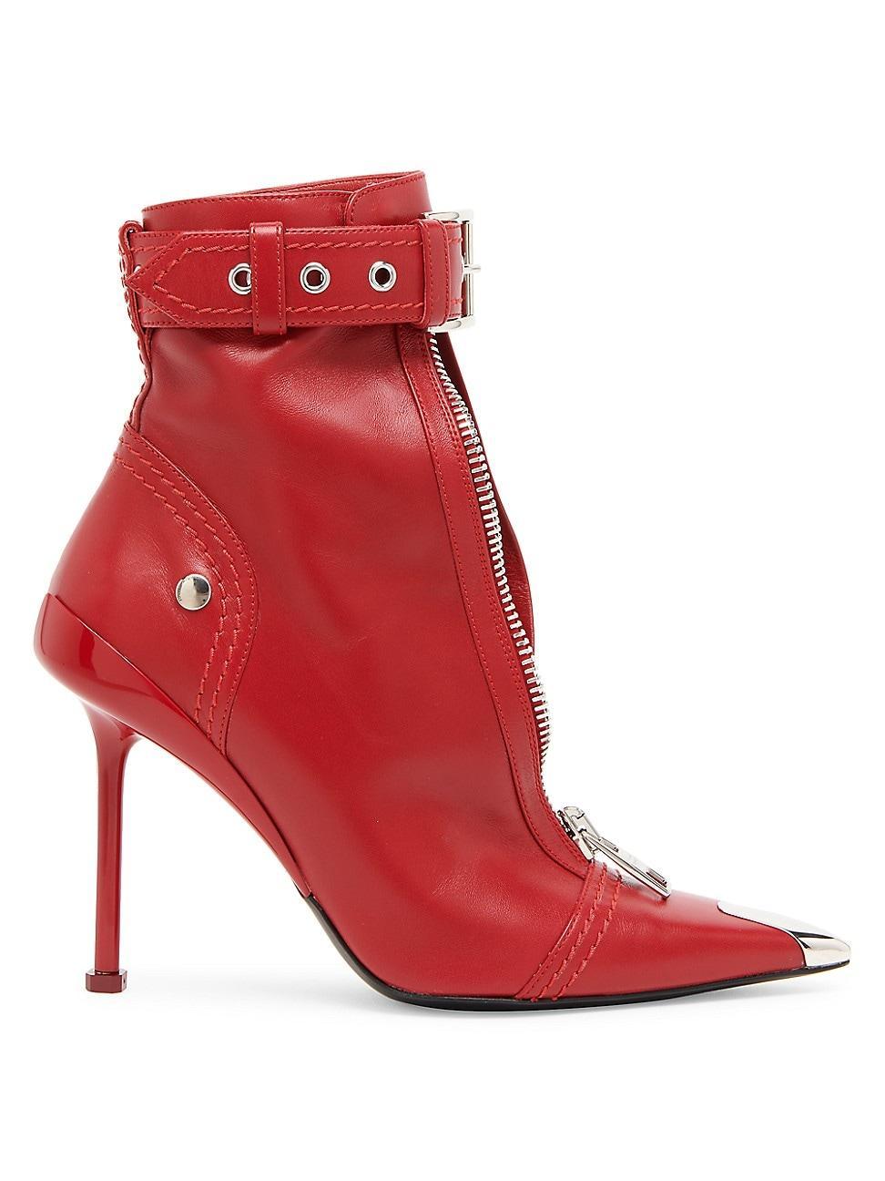 Leather Buckle-Cuff Stiletto Moto Booties Product Image