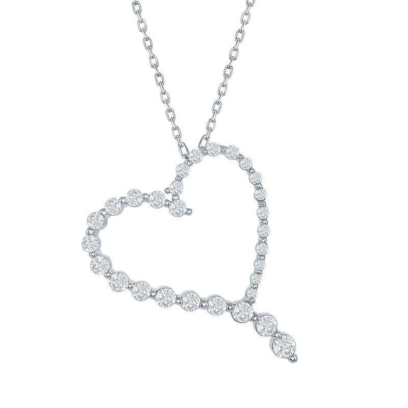 Sterling Silver & Cubic Zirconia Heart Pendant Necklace, Womens Product Image