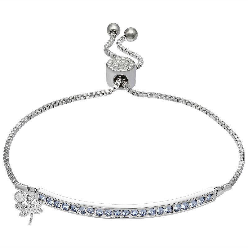 Brilliance Crystal Dragonfly Bar Bracelet, Womens Silver Tone Blue Product Image