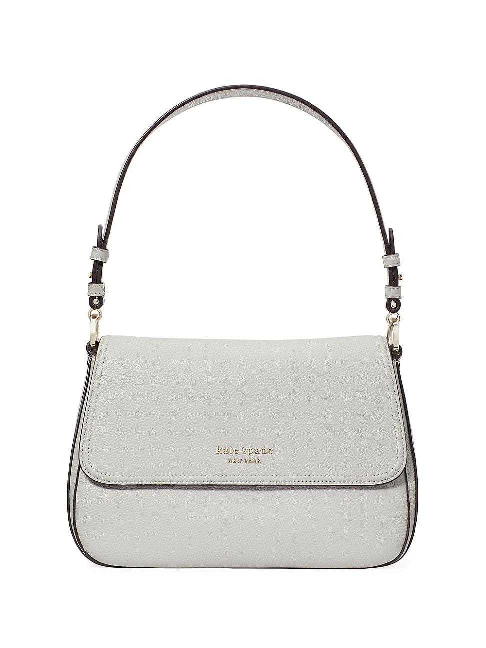 Kate Spade New York Hudson Pebbled Leather Medium Convertible Flap Shoulder Bag (Platinum Grey) Handbags Product Image