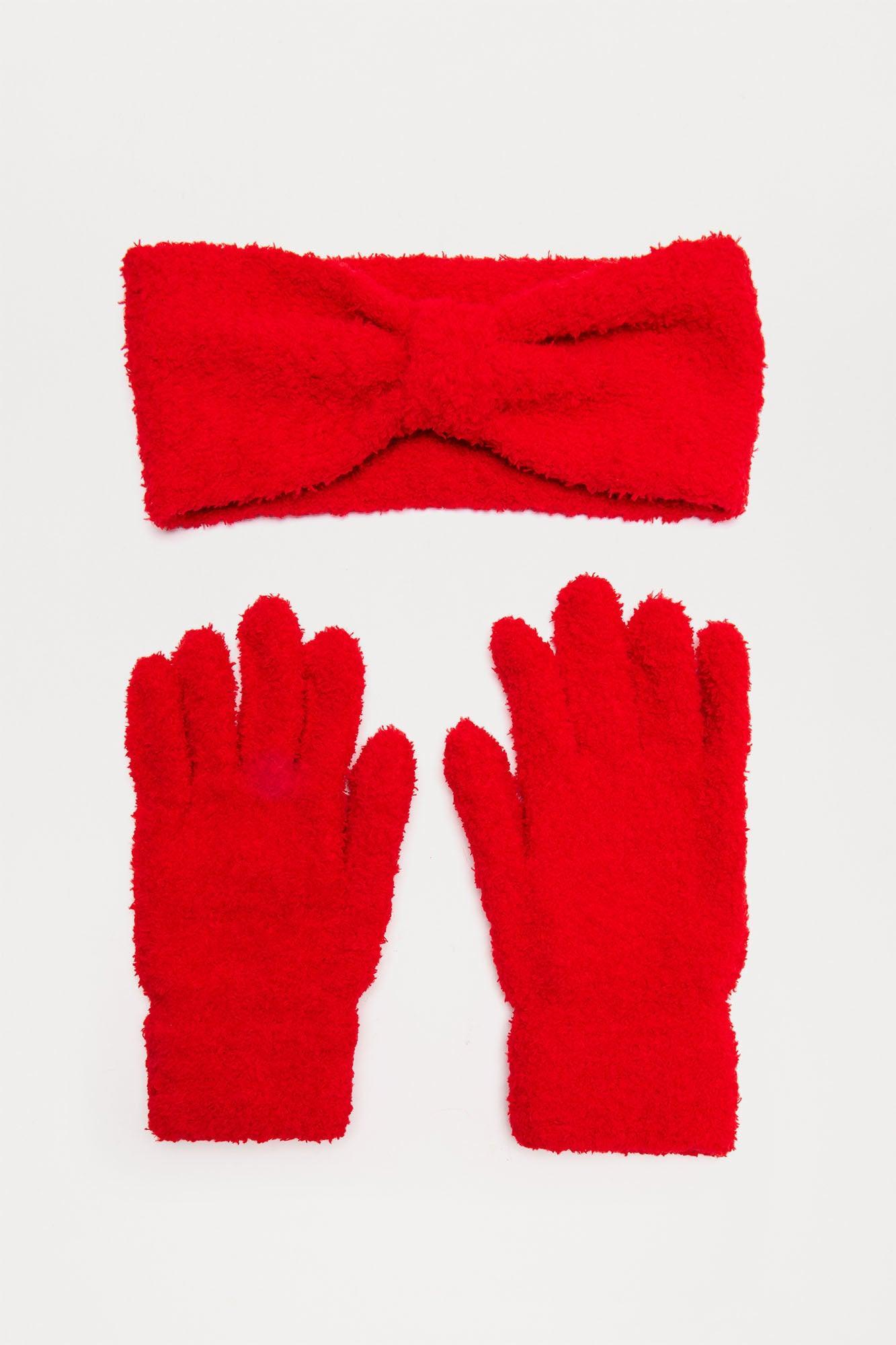 Ski Lodge Baddie Glove And Headband Set - Red Product Image