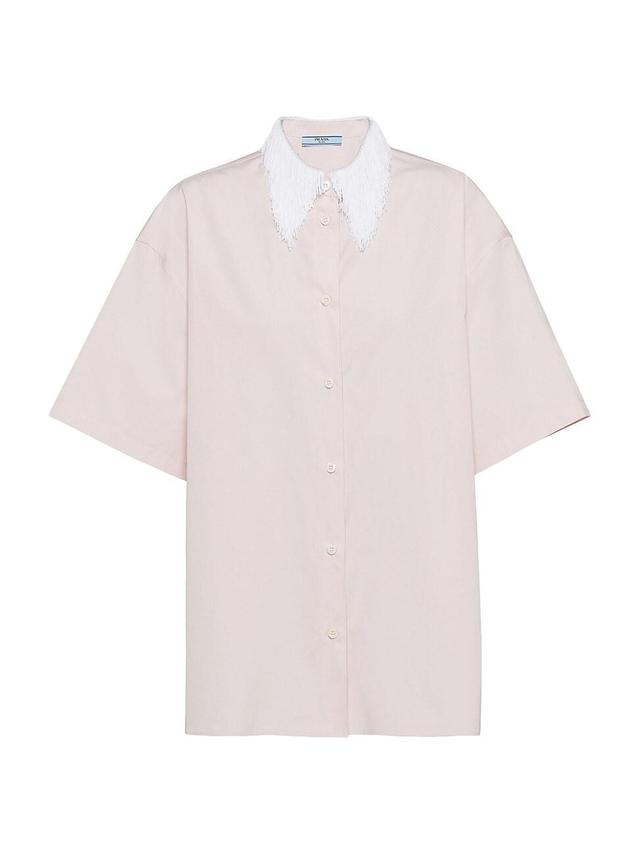 Womens Poplin Shirt with Fringed Collar Product Image