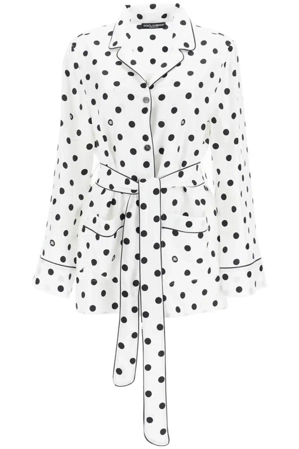 DOLCE & GABBANA Polka-dot Long-sleeved Pajama Shirt In White Product Image