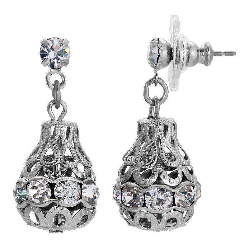 1928 Jewelry Silver Toned Filigree Ball Crystal Drop Earrings, Womens, Gray Product Image