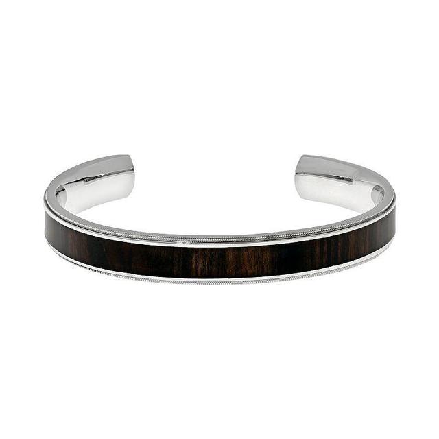 LYNX Stainless Steel Wood Cuff Bracelet - Men, Mens, Brown Product Image