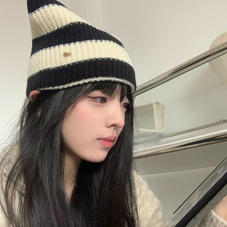 Cat Ear Striped Knit Beanie Product Image