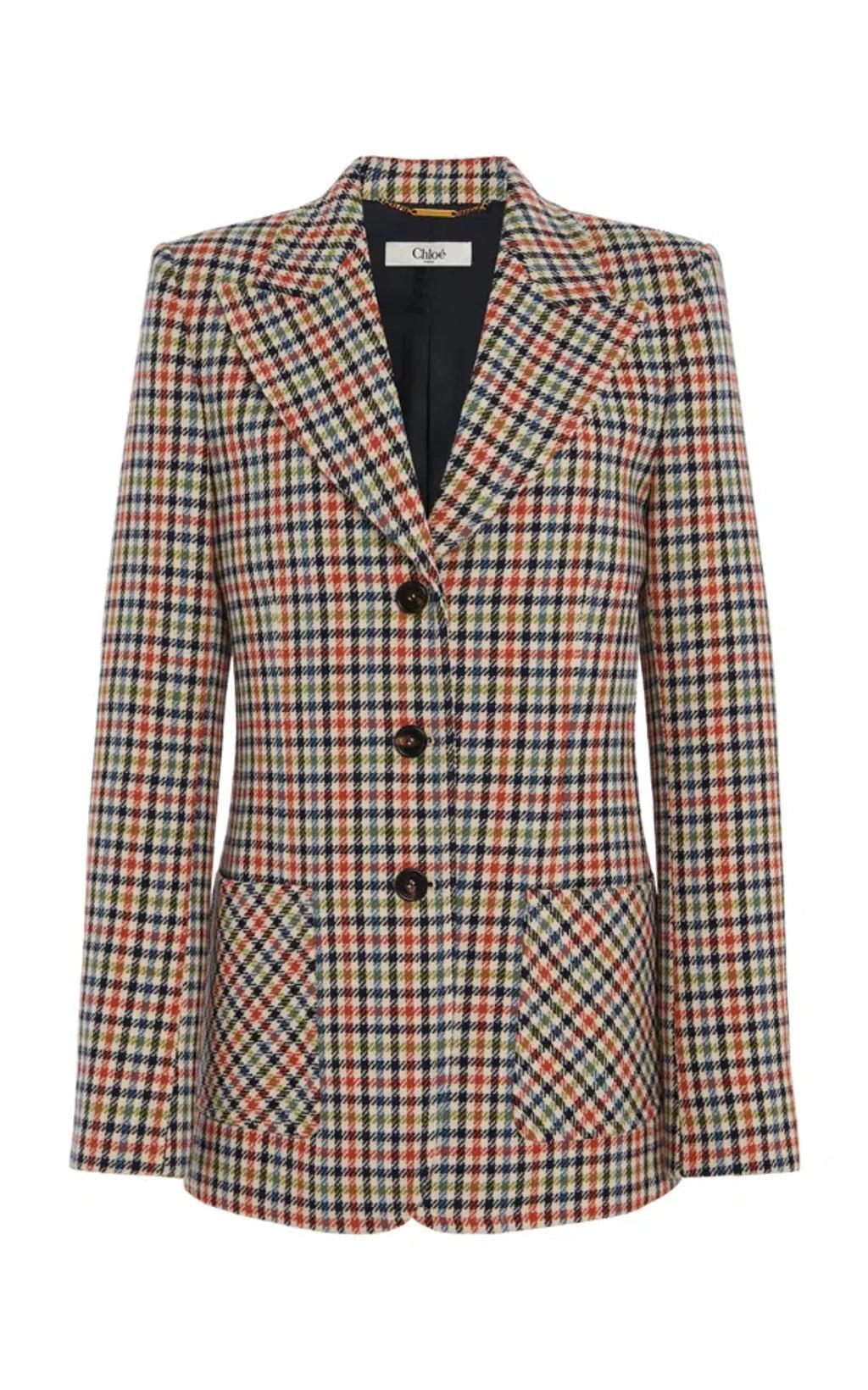 CHLOÉ Houndstooth Cotton Blazer In Multi Product Image