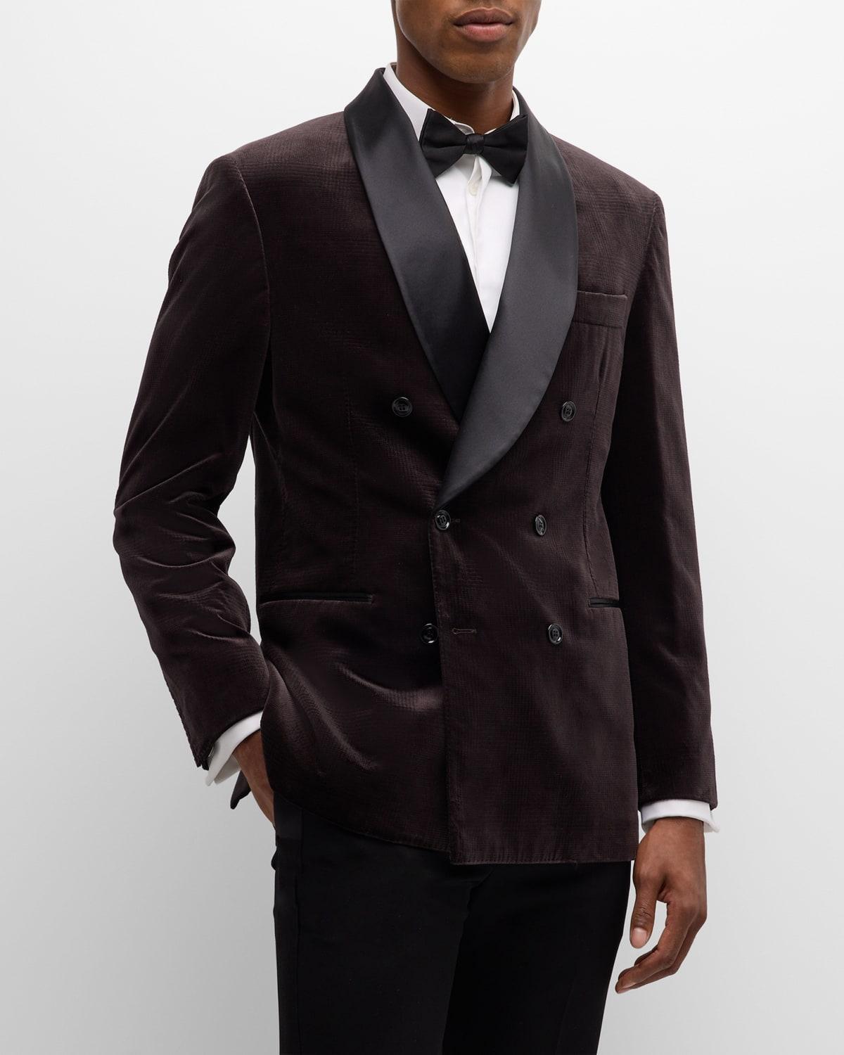 Men's Velvet Satin-Lapel Double-Breasted Dinner Jacket Product Image