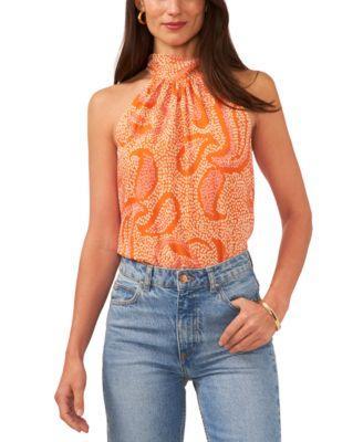 Women's Sleeveless Tie-Back Halter Printed Top Product Image